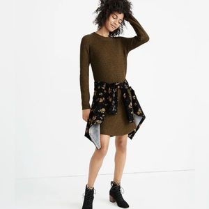 Madewell Knit Mini Sweater Dress Curved Hem Women Size XS Olive Green Wool Blend